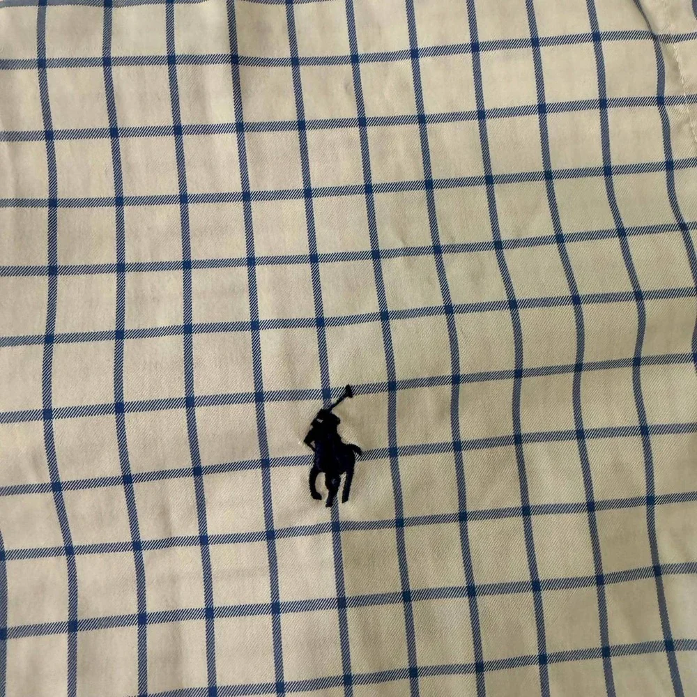 Polo Ralph Lauren Mens Large Classic Fit Performance Shirt Blue White Check